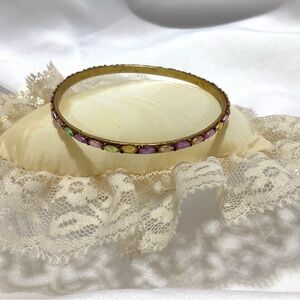 Pastel Colored Cabochon Gold Tone Bangle